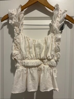 Abercrombie & Fitch White Ruffle Peplum Tank